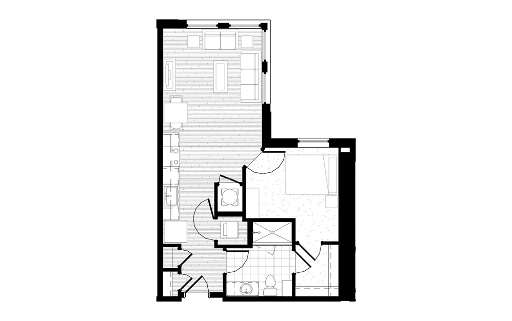 A5 - 1 bedroom floorplan layout with 1 bath and 655 square feet.